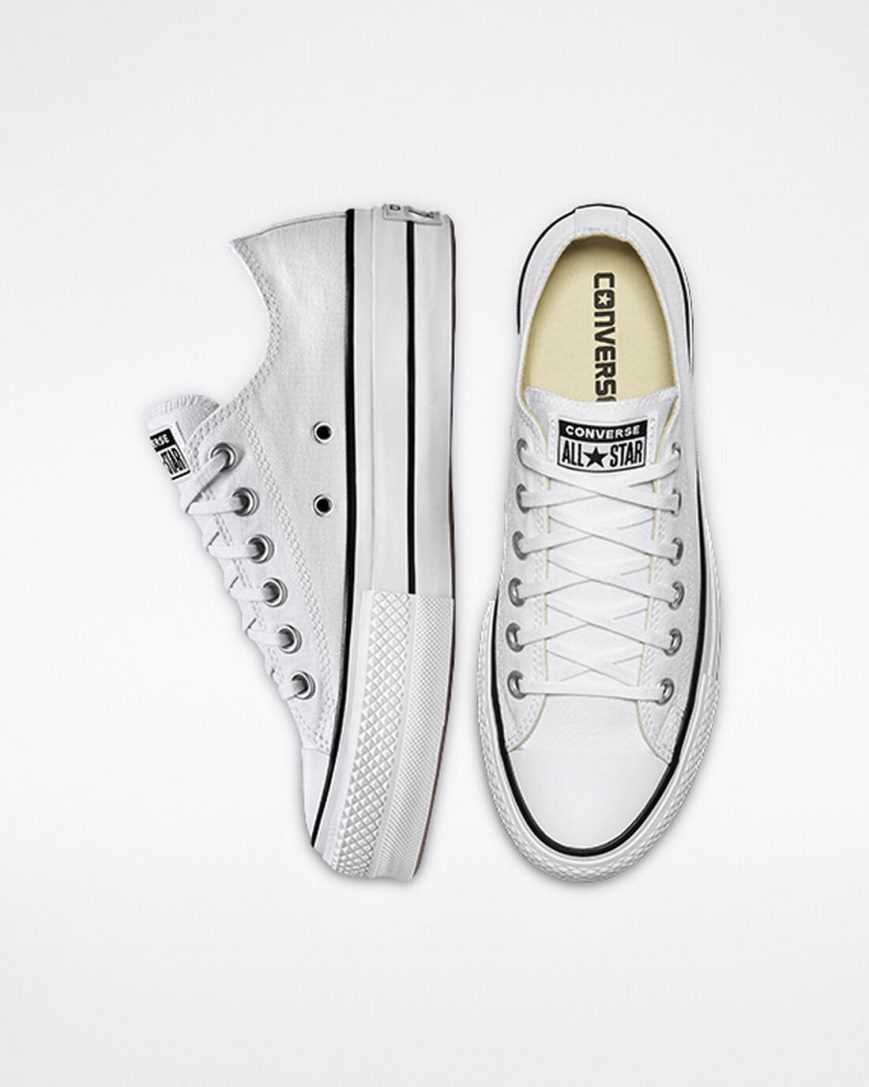 Pantofi Platforma Dama Converse Chuck Taylor All Star Lift Panza Low Top Albi Negrii Albi | RO NPAYR021